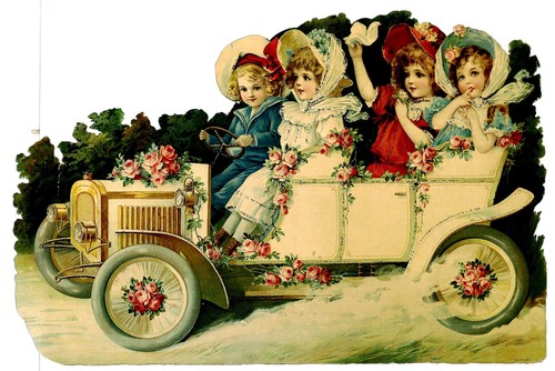 Car with children - with, floral