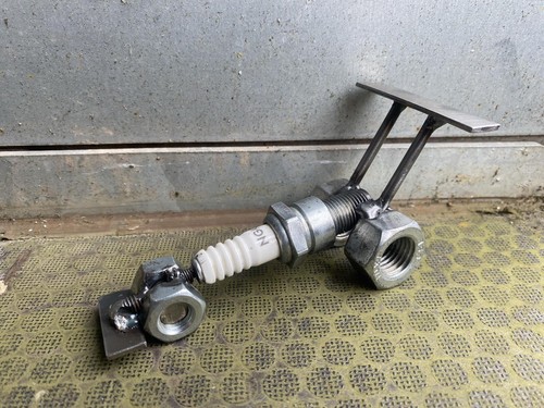 Scrap metal art spark plug - metal,