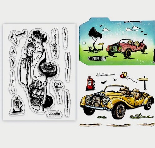 Old car travel silicone stamps - car,